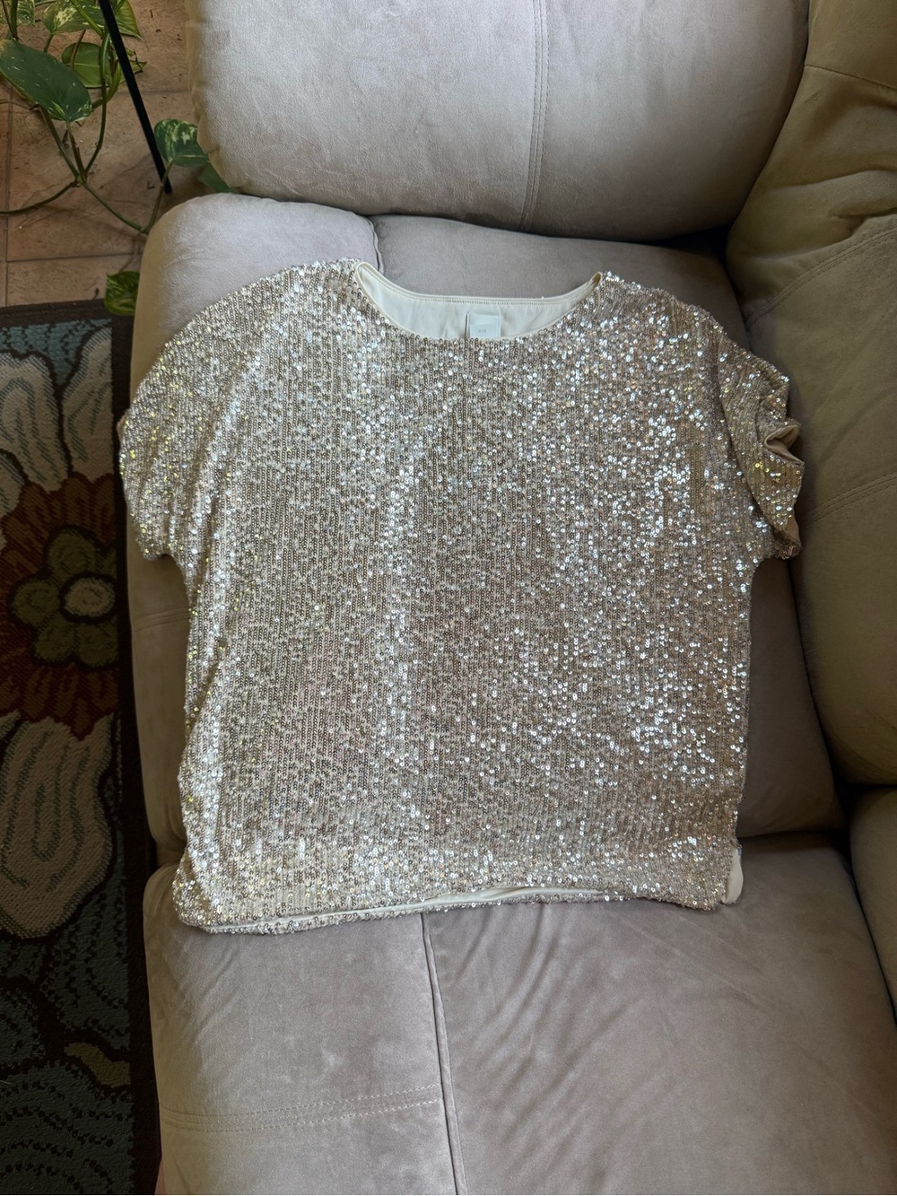 H&M Champagne Sequin Short Sleeve Blouse